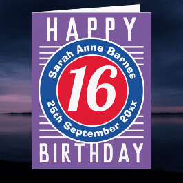 Alter, Name und Datum auf einer 16. Geburtstagskar Karte