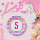 Alter Nummer farbiges Stripmuster Vivid Party Pappteller (Party)