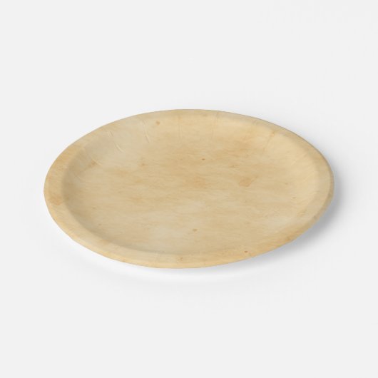 Alter Pergament-Hintergrund befleckter Pappteller (Schrägansicht)