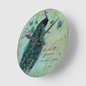 Alter Pfau u. Radierungs-personalisierte Hochzeit Runde Wanduhr (Winkel)