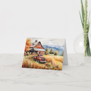 Alter Pickup-Truck und rote Scheune im Herbst leer