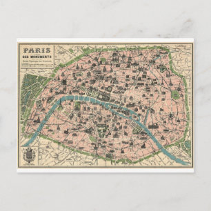Alter Plan von Paris und seinen Denkmälern Postkarte