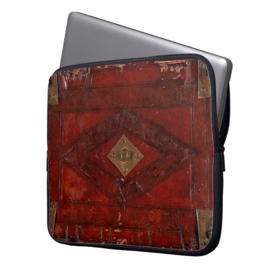 Alter prägeartiges Leder-und Messing-Bucheinband Laptopschutzhülle (Vorderseite Links)