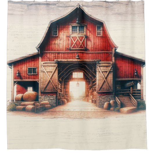 Alter Rotbarn Rustikales Land Duschvorhang (Vorderseite)