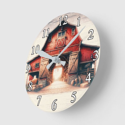 Alter Rotbarn Rustikales Land Runde Wanduhr (Winkel)