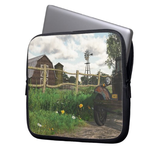 Alter roter Barn & Rusty LKW Laptopschutzhülle (Vorderseite Links)