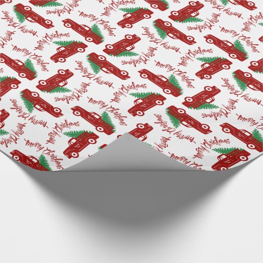 Alter roter LKW Fresh Cut Trees Frohe Weihnachten Geschenkpapier (Ecke)