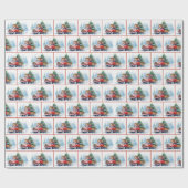 Alter roter LKW mit Weihnachtskiefer Geschenkpapier (Flach)