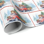 Alter roter LKW mit Weihnachtskiefer Geschenkpapier (Rolleneckpunkt)