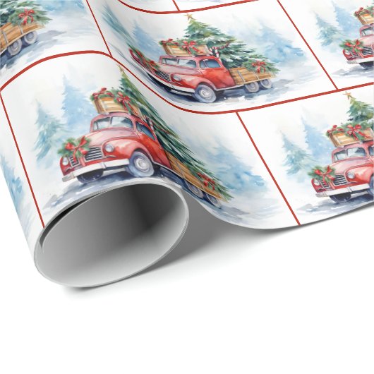 Alter roter LKW mit Weihnachtskiefer Geschenkpapier (Rolleneckpunkt)