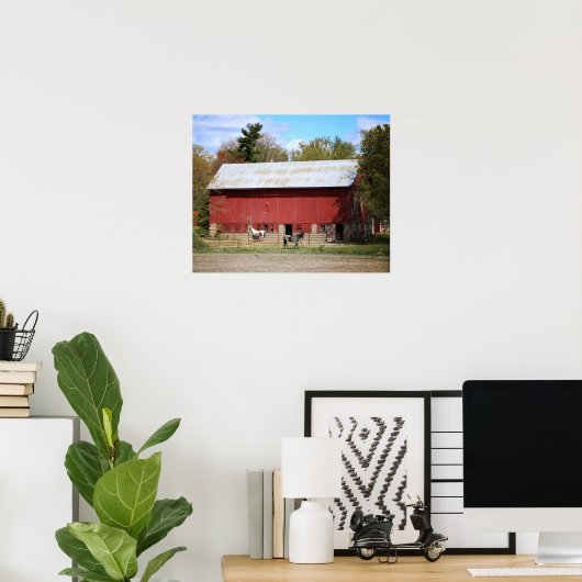 Alter roter Stall mit Pferde Farbe 16x20 Poster (Heimbüro)