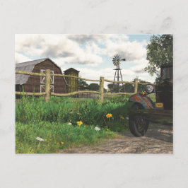 Alter roter Stall und stürmischer LKW Postkarte