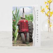 alter roter Traktor in Maisfeld Geburtstag Karte (Gelbe Blume)