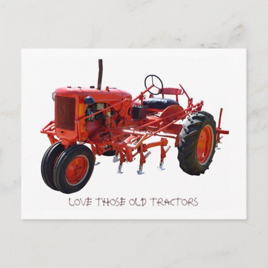 Alter roter Traktor Postkarte (Vorderseite)