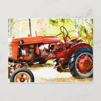 Alter roter Traktor Postkarte