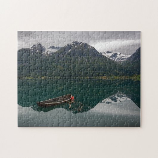 Alter Rowboat mit Gebirgsreflexionspuzzlespiel Puzzle (Horizontal)