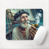 Alter Sailor auf einem Segelboot Rauchen einer Pip Mousepad (Mit Mouse)