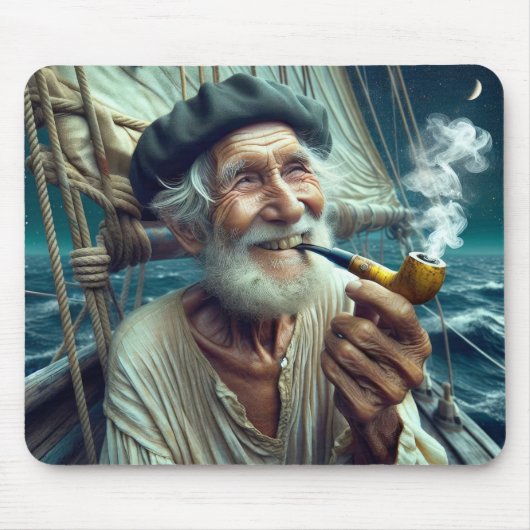 Alter Sailor auf einem Segelboot Rauchen einer Pip Mousepad (Vorne)