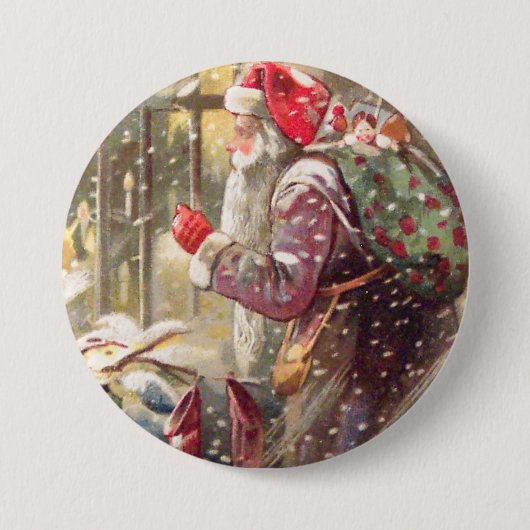 Alter Sankt Nikolaus mit Geschenken im Button (Vorderseite)