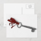 ALTER SCHLÜSSEL MIT ROTEM RIBBON POSTKARTE (Vorne/Hinten)