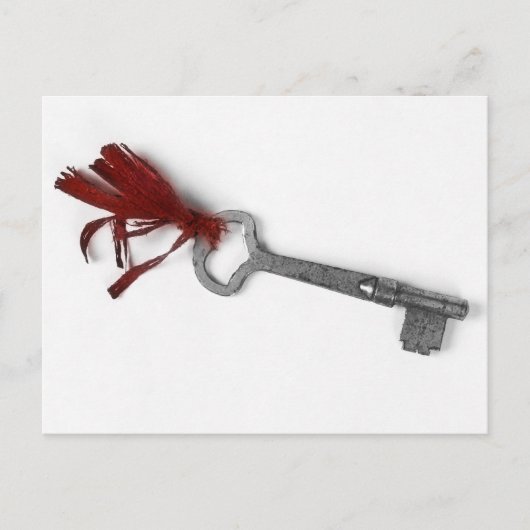 ALTER SCHLÜSSEL MIT ROTEM RIBBON POSTKARTE (Vorderseite)