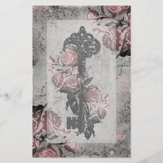 Alter Schlüssel und Rose Briefpapier (Vorderseite)