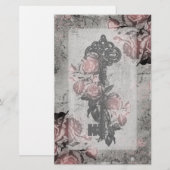 Alter Schlüssel und Rose Briefpapier (Vorne/Hinten)