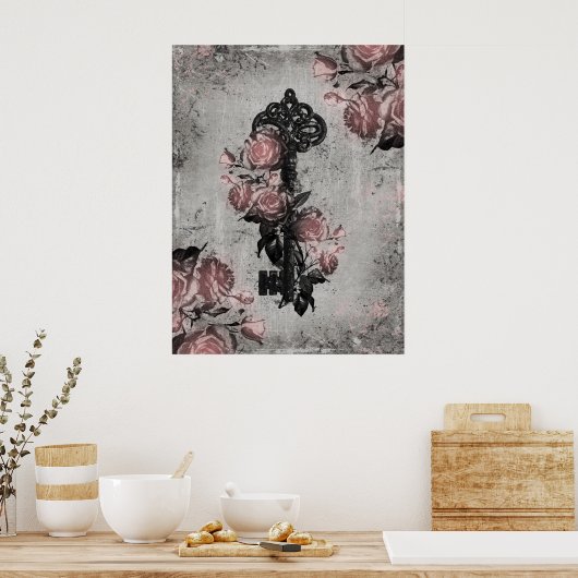 Alter Schlüssel und Rose Poster (Küche)