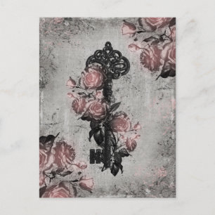 Alter Schlüssel und Rose Postkarte