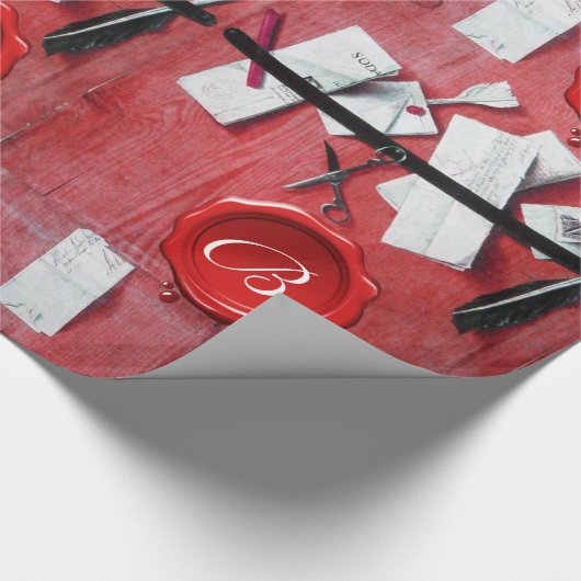 ALTER SCHREIBENHOLTER IN HOLZ,ROT-WAX-SIEGEL-MONOG GESCHENKPAPIER (Ecke)