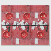 ALTER SCHREIBENHOLTER IN HOLZ,ROT-WAX-SIEGEL-MONOG GESCHENKPAPIER (Flach)