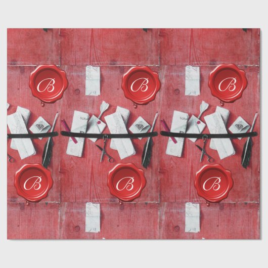 ALTER SCHREIBENHOLTER IN HOLZ,ROT-WAX-SIEGEL-MONOG GESCHENKPAPIER (Flach)