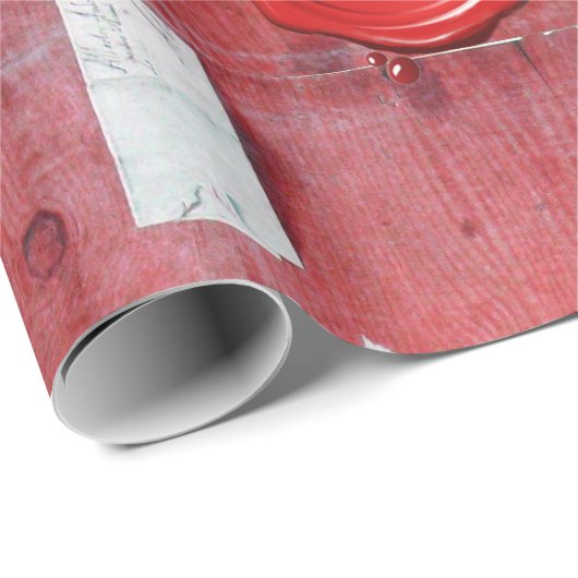 ALTER SCHREIBENHOLTER IN HOLZ,ROT-WAX-SIEGEL-MONOG GESCHENKPAPIER (Rolleneckpunkt)