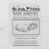 Alter Schwarz & Weiß-Newsletter Geburtsankündigung Einladung (Vorne/Hinten)