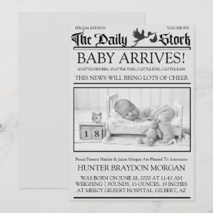 Alter Schwarz & Weiß-Newsletter Geburtsankündigung Einladung