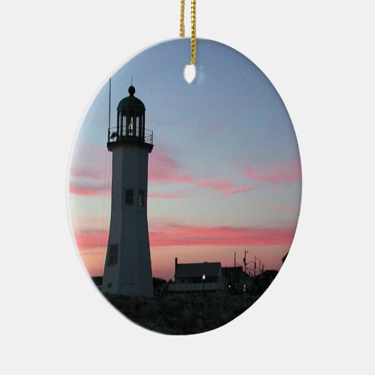 Alter Scituate Leuchtturm an der Dämmerung Keramik Ornament (Rechts)