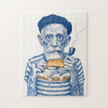 Alter Seemann isst Sandwich