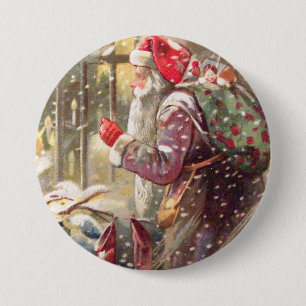 Alter St. Nikolaus mit Geschenken im Schnee Vintag Button