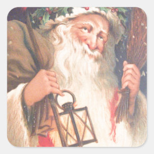 Alter St. Nikolaus mit Laterne Vintage-Aufkleber Quadratischer Aufkleber