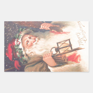 Alter St. Nikolaus mit Laterne Vintage-Aufkleber Rechteckiger Aufkleber