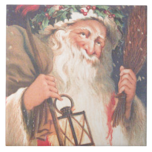 Alter St. Nikolaus mit Laterne Vintage Keramikflie Fliese