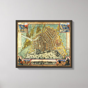 Alter Stadtplan von Amsterdam, Niederlande Leinwanddruck