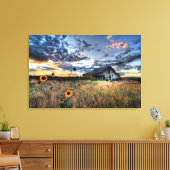 Alter Stall an der Prärie mit Sonnenblumen Leinwanddruck (Insitu (Wohnzimmer))
