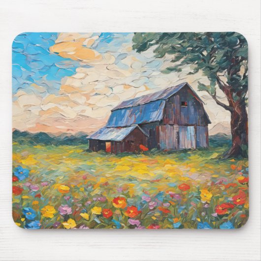 Alter Stall auf dem Feld der Wildblume Mousepad (Vorne)