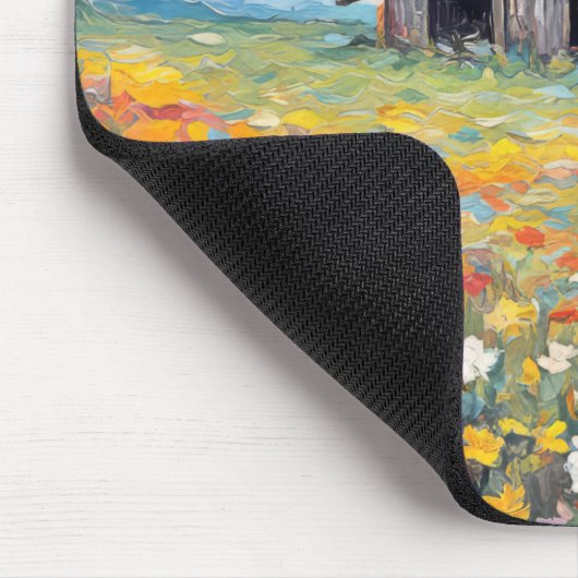 Alter Stall auf dem Feld der Wildblume Mousepad (Ecke)
