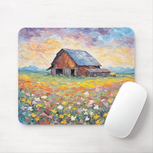 Alter Stall auf dem Feld der Wildblume Mousepad (Mit Mouse)