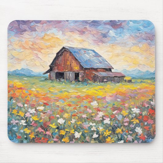 Alter Stall auf dem Feld der Wildblume Mousepad (Vorne)