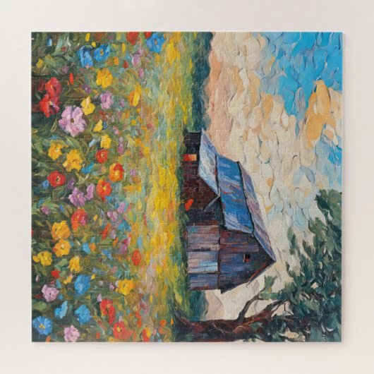Alter Stall auf dem Feld der Wildblume Puzzle (Horizontal)