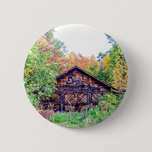 Alter Stall im Herbst Button (Vorderseite)