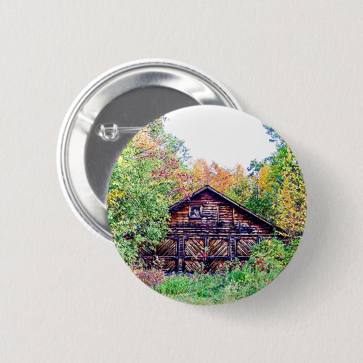 Alter Stall im Herbst Button (Vorne & Hinten)